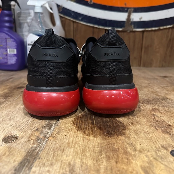 LUXURY PRADA CLOUDBUST SNEAKERS SHOES 2OG064 BLACK RED NEW US 9.5 - Picture 3 of 8
